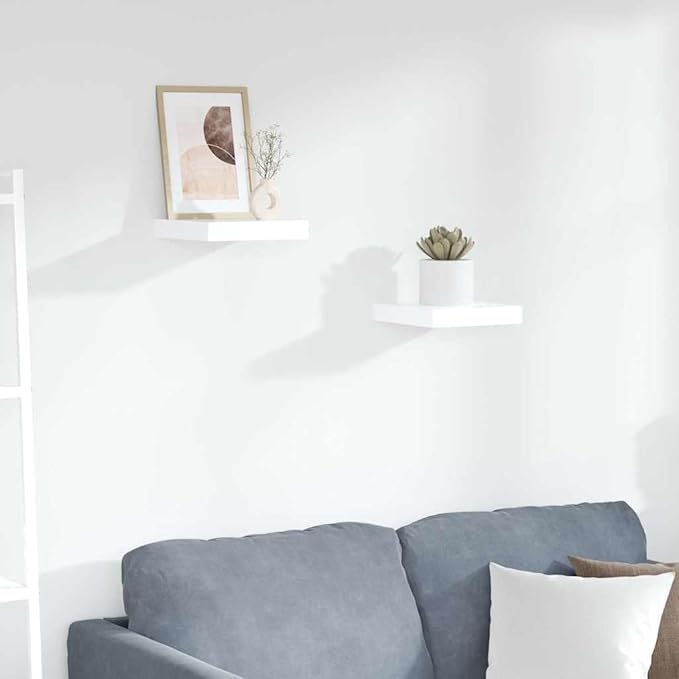 Floating Wall Shelves Set of 2, Modern Invisible Mounting Display Shelves for Living Room & Office, High Gloss White Honeycomb MDF with Metal Frame, 9.1x9.3x1.5 Inches, Holds 11 lbs Each