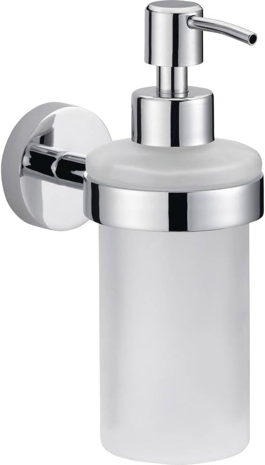 tesa Smooz No Drill, Wall Mounted Bathroom Soap Dispenser, Chrome-Plated Metal, Removable Adhesive Glue Technology