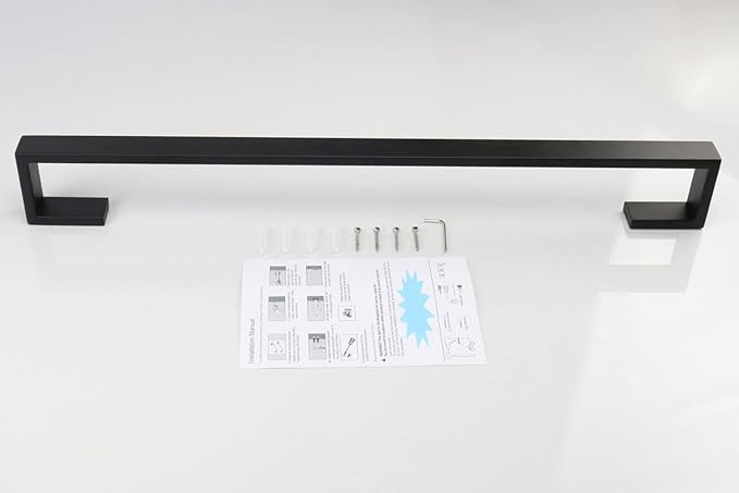 TocTen Bath Towel Rack - 2 Pack Square Base Thicken SUS304 Stainless Steel Towel Bar for Bathroom, Bathroom Bar Accessories Towel Rod Heavy Duty Wall Mounted Towel Holder(Matte Black, 24 Inch)