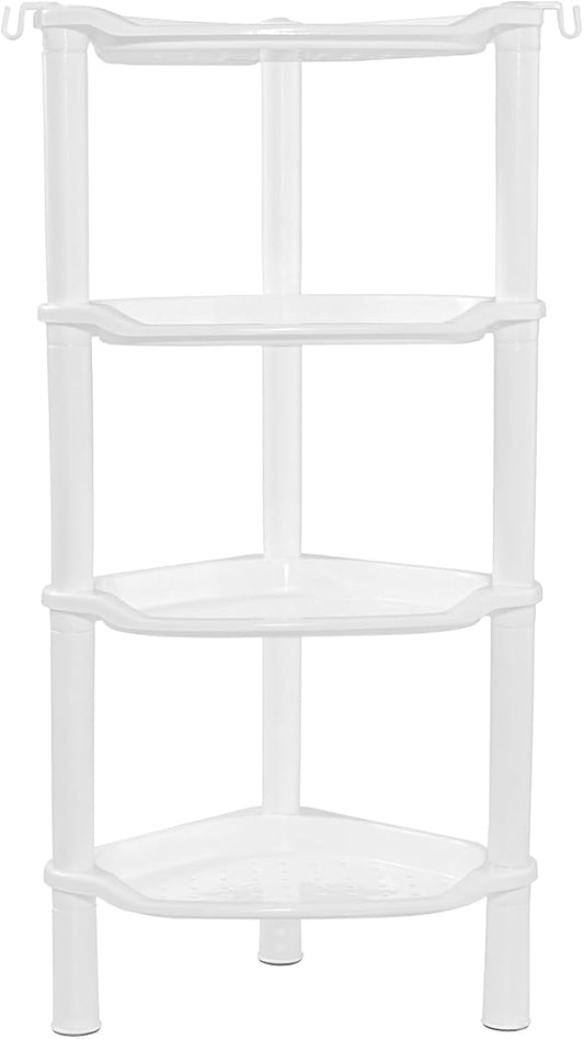 4 Tier Corner Shower Caddy, Rustproof, Plastic Shower Organizer for Bathroom, Bathtub, Shower pan, Bath Accessories Shower Caddies, 13.5 x 10 x 33.5 Inches, White (Round Slot White 4 Tier)