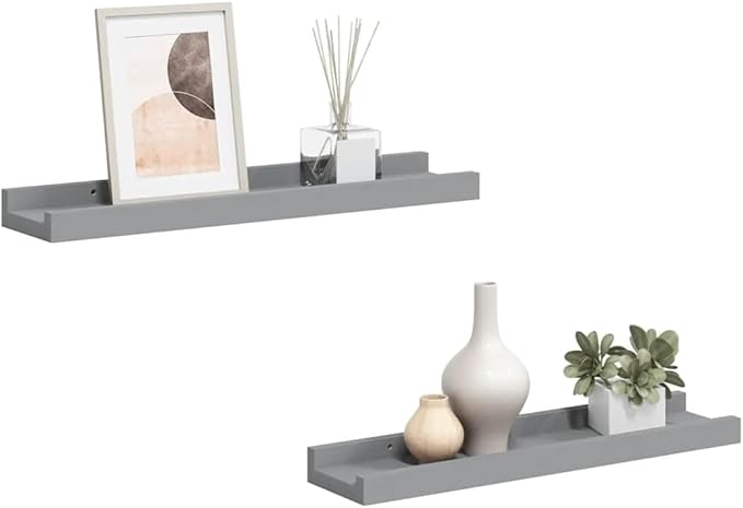 Set of 2 Floating Ledge Shelves, 15.7 inch Wall Mounted Display Shelves for Picture Frames, Modern U-Shaped Engineered Wood Storage Shelving for Living Room, Gray