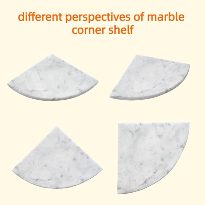 9'' Natural Marble Corner Shower Shelf for Bathroom, Marble Corner Shelves for Bath Wall Mounted Both Side Polished (9"X9"X 5/8" Carrara White)