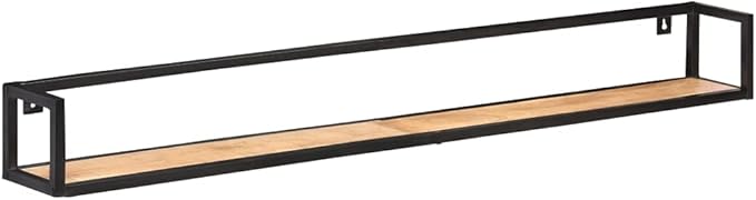 Set of 2 Floating Wall Shelves, 63 Inch Long Solid Acacia Wood and Iron Industrial Display Shelves, Heavy Duty Wall Mounted Storage Shelves for Living Room Bedroom Decor