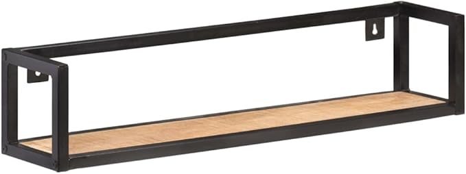 Set of 2 Industrial Floating Wall Shelves, 31.5 Inch Rustic Solid Mango Wood Decorative Shelving for Living Room, Bedroom, and Home Office Organization