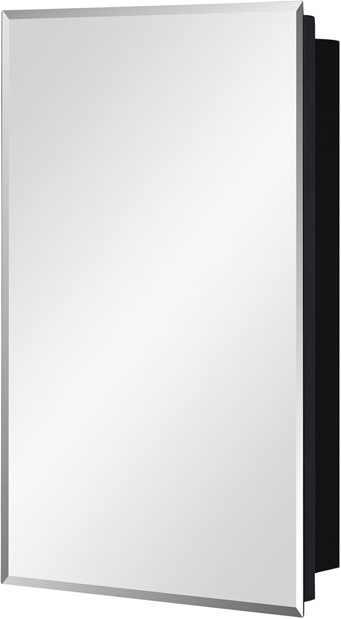 IDYLLOR Black Bathroom Medicine Cabinet with Beveled Edge Mirrored Door 15 x 24 inch, Recessed or Surface Mount, with Adjustable Glass Shelves