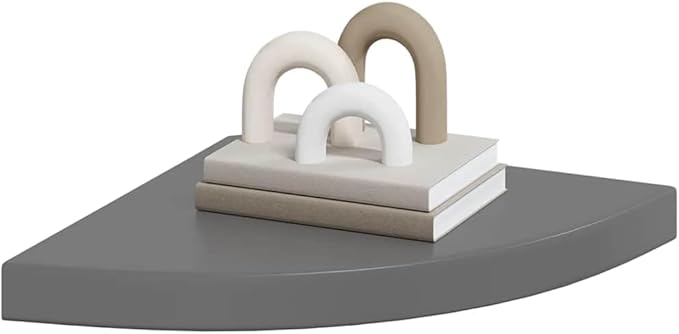Floating Corner Shelf High Gloss Grey, Modern Wall Mounted Corner Shelves for Living Room Bedroom Office, Sturdy Decorative Display Rack 13.8 x 13.8 x 1.5 in