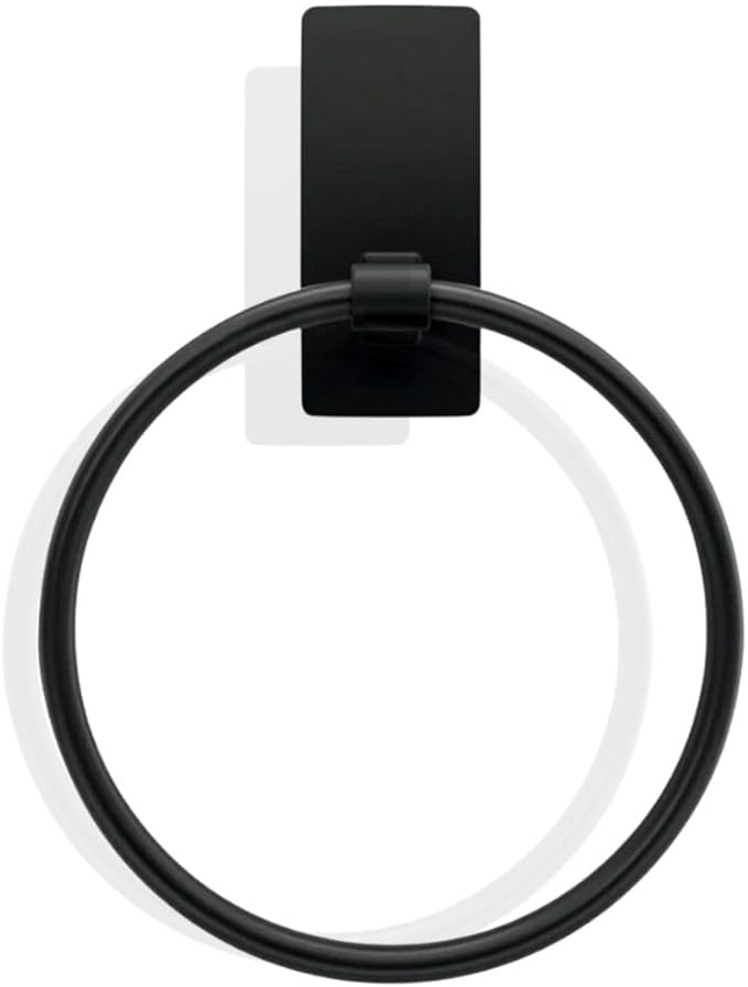 Matte Black Adhesive Towel Ring, No Drill Bathroom Towel Holder, Wall Mounted, Free Adhesive Included