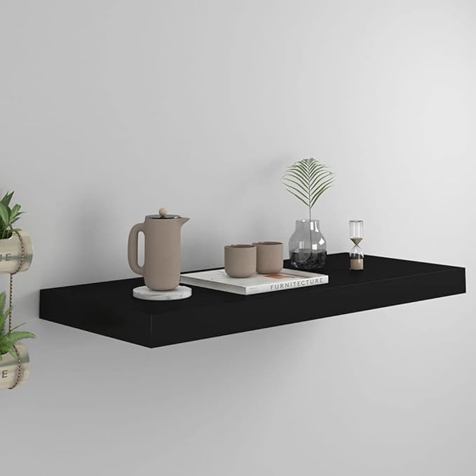 Floating Wall Shelf Black 23.6x9.3x1.5 Inches Modern Display Rack with Invisible Mounting for Living Room Bedroom Office Decor Storage Organizer