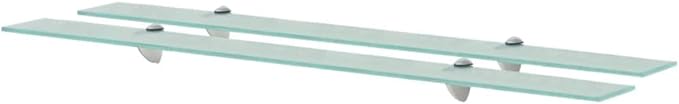 39.4" Floating Shelves 2-Pack Clear Tempered Glass Wall Mounted Shelving with Zinc Brackets for Bathroom Bedroom Living Room Storage and Display