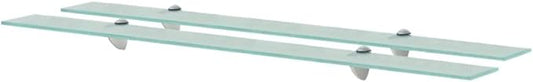 39.4" Floating Shelves 2-Pack Clear Tempered Glass Wall Mounted Shelving with Zinc Brackets for Bathroom Bedroom Living Room Storage and Display