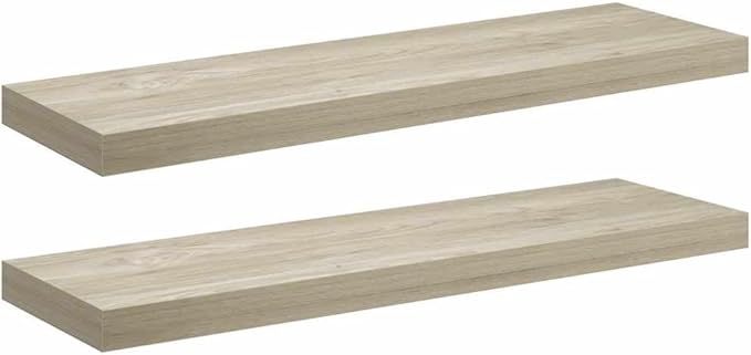 Floating Wall Shelves Set of 2, Invisible Mounting Oak Wood Look Display Shelves 31. 5 Inch for Living Room Bedroom, Modern Rustic Home Decor for Books Plants Photos, heavy-duty MDF with Metal Frame