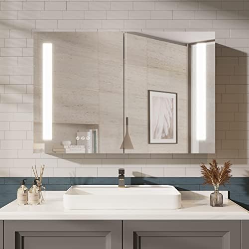 36×24 Inch Bathroom Medicine Cabinet, LED Lighted Medicine Cabinet with Mirror, Double Door Bathroom Vanity Mirror with Storage, 3 Color Light, Defogger, Dimmer, Surface Mount