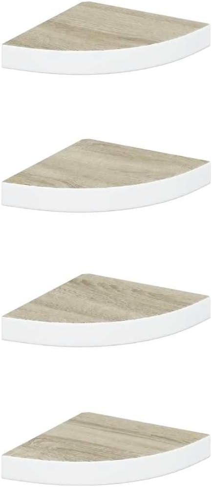 Wall Corner Shelf Set of 4, Floating Shelves for Bedroom Living Room, Modern Oak and White Honeycomb MDF Wood Corner Shelving Unit for Home Decor