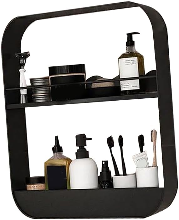 2 Layer Bathroom Wall Shelf, Carbon Steel Large Capacity Floating Shelves Bathroom Bathroom Wall Shelves For Bathroom