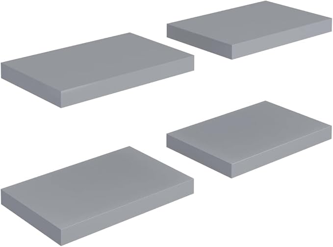 Floating Wall Shelves 4 Pack Gray Modern Display Rack for Living Room Bedroom Office, Invisible Mounting System, 15.7x9.1 Inches MDF Board with Metal Frame, Holds 11lb Each