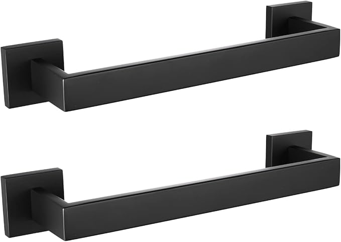 LANC 12 Inche 2PCS Bathroom Towel Bars, Matte Black Square Bathroom Towel Racks Hand Towel Holders, Total-14 Stainless Steel Wall Mount Shower Towel Rail Towel Hanger Rods,A8804-3MB