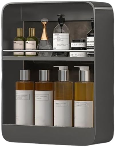 Multi-Layer Wall Mounted Bathroom Shelves, Punch-Free Makeup Organizer, Metal Wall Hanging Spice Rack, Multifunctional Wall Shelves for Kitchen, Bathroom or Living Room(Gray,Small)