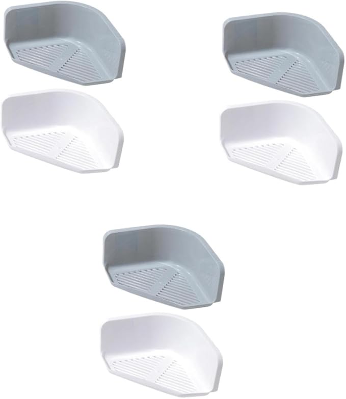 OSALADI 3sets No Punching Bathroom Storage Mounted Triangle Shelf for Kitchen Toilet Durable Plastic Organizer Grey White for Creams Soaps and Toothpaste 2pcs*3