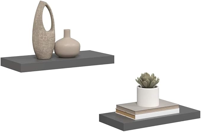 Set of 2 Floating Wall Shelves, Modern High-Gloss Grey Honeycomb MDF Display Shelves for Living Room, Bedroom, and Office, 19.7 x 9.1 Inch Decorative Storage Racks