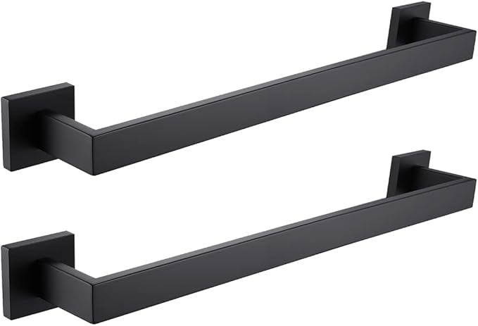 LANC 2 Pack 16-Inch Bathroom Towel Bars, Total-18 Bathroom Square Towel Racks, Kitchen Hand Towel Holders SUS304 Stainless Steel Wall Mount Towel Hanger Towel Rods, Matte Black A8804-4MB
