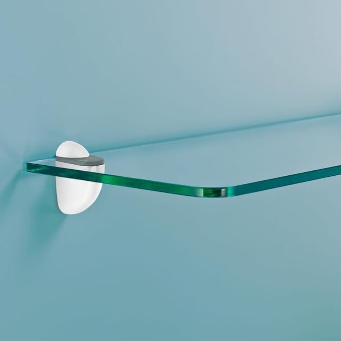 Glass Shelves - Tempered Safety Glass Shelves for Bathroom, Choose Over 20 Shelf Brackets and Multiple Shelf Sizes - Jam Style - 23.6 x 5.9 in - White Clip