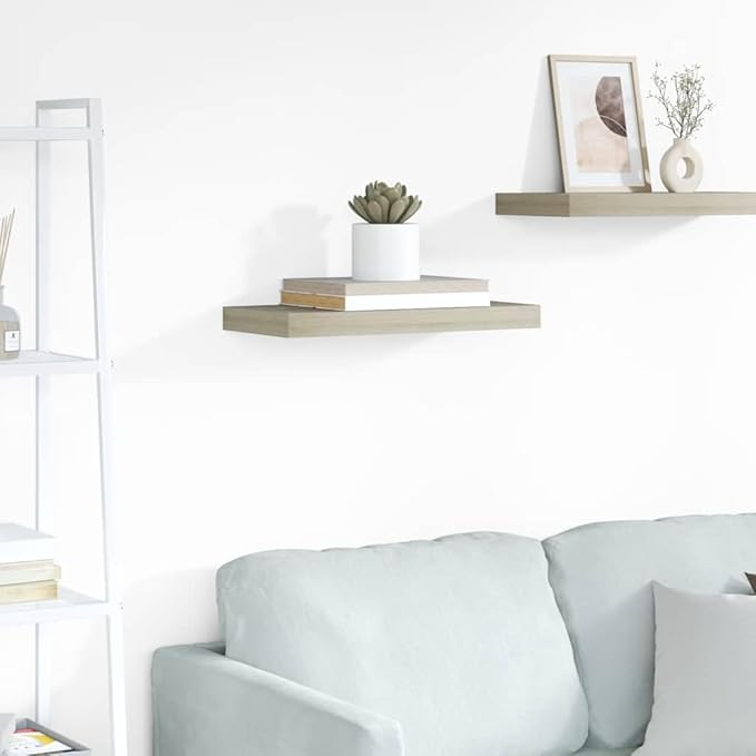 Floating Wall Shelf Oak Finish 19.7 x 9.1 inch Modern Decorative Storage Display Ledge for Bedroom Living Room Office Brown