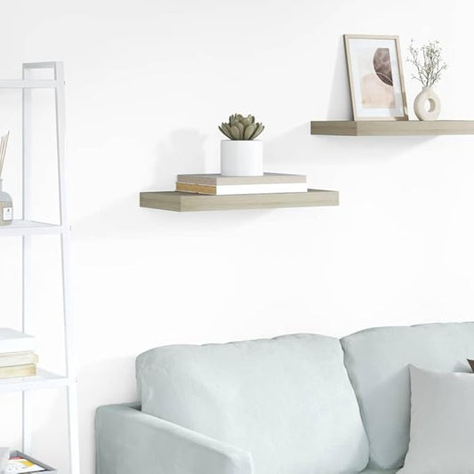 Floating Wall Shelf Oak Finish 19.7 x 9.1 inch Modern Decorative Storage Display Ledge for Bedroom Living Room Office Brown