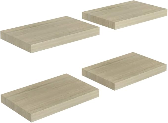 Floating Wall Shelves 4 pcs Oak Wood MDF 15.7x9.1x1.5 Invisible Mounting Display Rack for Living Room Bedroom Kitchen Decor Books Plants Photos