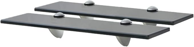 Floating Wall Shelves Set of 2, 15.7-inch Modern Matte Black Tempered Glass Shelves for Display, Minimalist Wall Mounted Storage Rack for Bedroom, Bathroom, Living Room, Kitchen