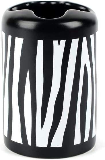 WPM 4 Piece Ceramic Bathroom Accessories Set - Zebra Print - Our Complete Bath Decor Kit Includes Designer Soap or Lotion Dispenser - Toothbrush Holder - Tumbler - Soap Dish