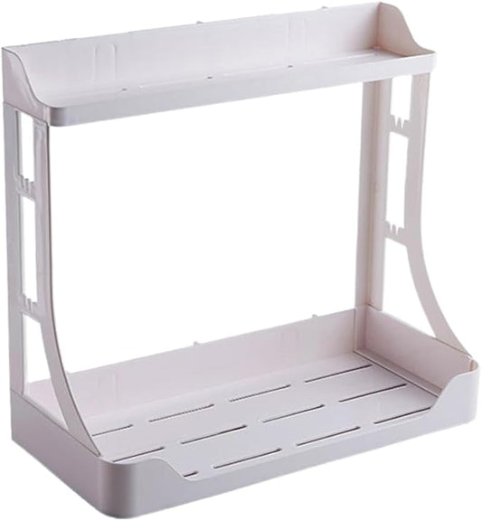 PRETYZOOM Space-saving Double Layer Bathroom Shelves Wall Mounted Storage Rack Punch for Bathroom Kitchen Living Room