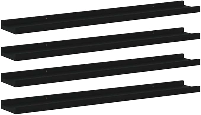 Floating Wall Shelves Set of 4, 31.5 Inch Modern Decorative Shelving Units for Living Room Bedroom, Matte Black MDF Hanging Display Ledges