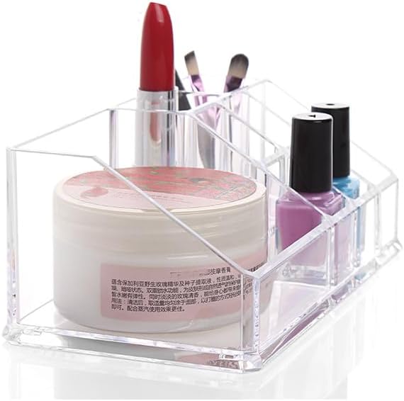 Kamay's 9 Compartments Small Multifunction Transparent Acrylic Desktop Cosmetic Display Stand Case For Lipstick Makeup Brush Nail polish Essential oil