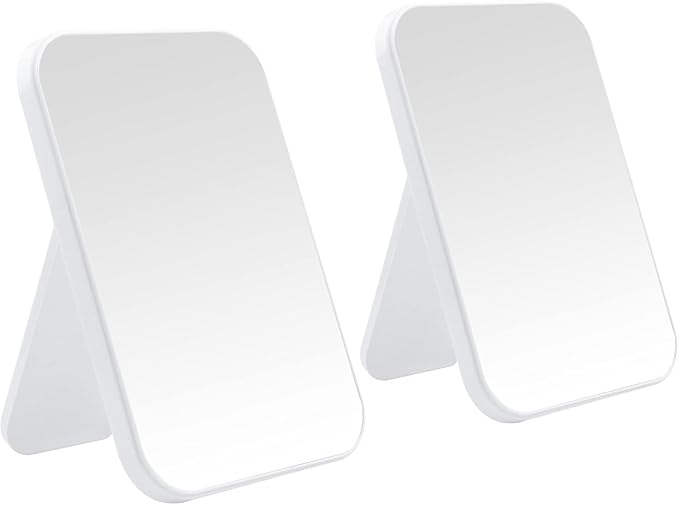 2Pcs Desktop Makeup Mirror, 8-Inch Portable Princess Mirror,Table Desk Wall Hanging Dual-Purpose Square Mirror White