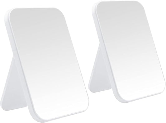 2Pcs Desktop Makeup Mirror, 8-Inch Portable Princess Mirror,Table Desk Wall Hanging Dual-Purpose Square Mirror White