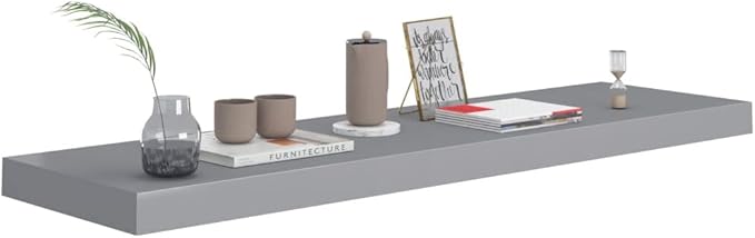 Floating Wall Shelves 2 Pack Gray Modern Display Racks 35.4x9.3x1.5 Inches MDF Board with Invisible Mounting for Living Room Bedroom Home Decor Storage Organizer