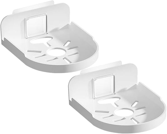 HOMSFOU 2pcs Wall Shelf for Security Cameras and Webcam Stand, Round White Adhesive -on Small Storage Holder, No-Drill Wall Mount Shelf for Bathroom and Home Organization