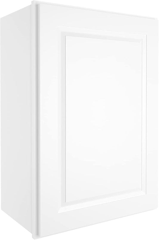 ROOMTEC Wood Wall Cabinet,RTA Single Door Medicine Cabinet with Adjustable Shelves and Soft-Close Door for Kitchen, Bathroom, and Laundry. 12" D*21" W*30" H, Traditional White