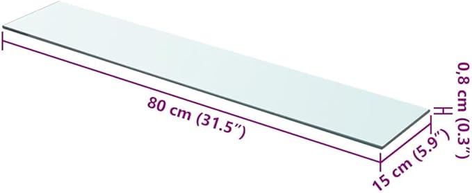 Set of 2 Clear Tempered Glass Floating Shelves 31.5 x 5.9 in, Wall Mounted Rectangular Display Shelf for Home Office Decor, Heavy Duty Storage Rack
