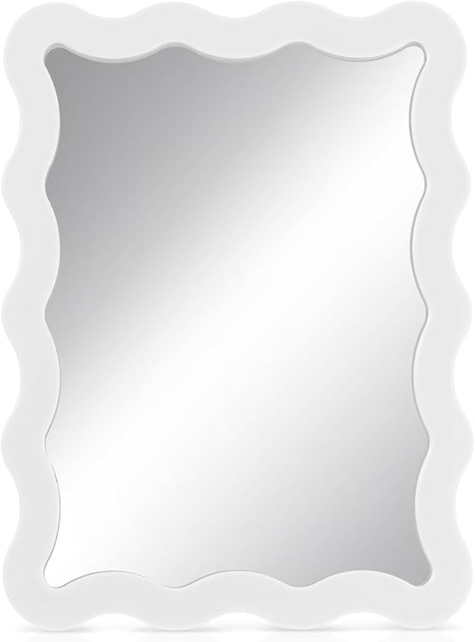 Leinuosen 1 Pcs Scalloped Magnetic Locker Mirror Small Real Glass Makeup Mirror with Magnetic Backing Cute Locker Decorations for Office Cabinet Lockers Accessories (5 x 7 Inch,White)