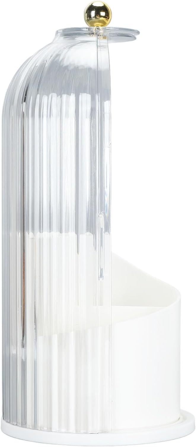 Makeup Brush Holder with Lid Clear Dustproof 360 Degree Rotating Makeup Brush Holder Organizer for Vanity Desktop Bathroom Countertop Nail Brush Rack Portable(White Base with Clear Lid)