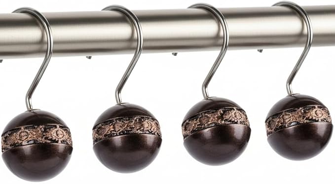 Creative Scents Dublin Brown Shower Curtain Hooks - Decorative Set of 12 Durable Shower Rings