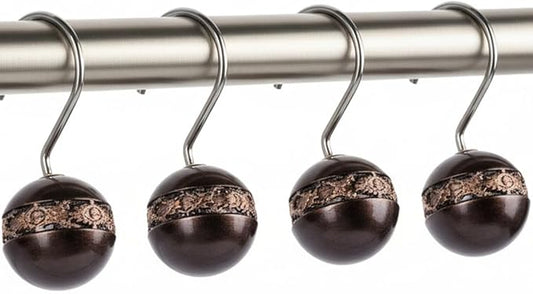 Creative Scents Dublin Brown Shower Curtain Hooks - Decorative Set of 12 Durable Shower Rings