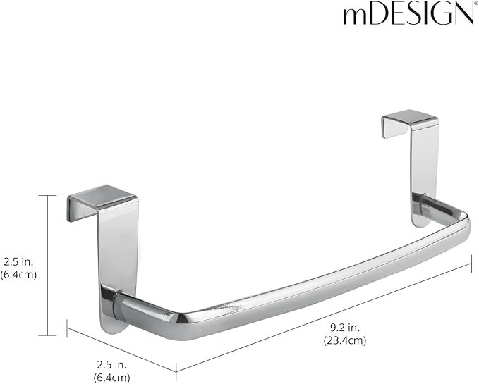 mDesign Steel Metal Wire Over Cabinet Towel Rack Storage Organizer - Hang on Cabinet or Door - Towel Bar Holder for Kitchen - Holds Hand Towels, Washcloths - Spira Collection - Chrome
