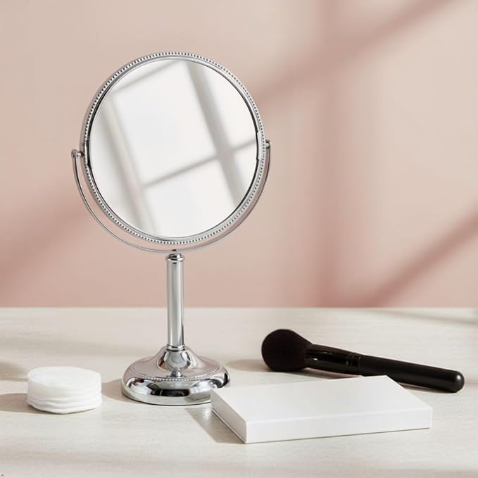 JERDON Two-Sided Tabletop Makeup Vanity Mirror - 10X-1X Magnification & Swivel Design - 6-Inch Diameter Portable Mirror – Polished Chrome Finish - Model JP910CB