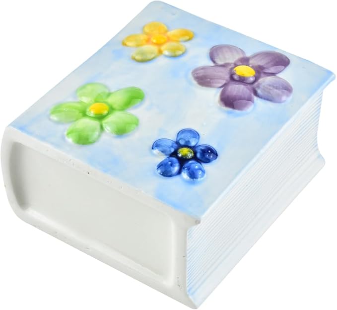 Ceramic Book Shaped Flower Pattern Cosmetic Storage Box, Desktop Organizers Make Up Brush Storage Stand Desktop Storage Box for Brush, Painting Brush (Light Purple)