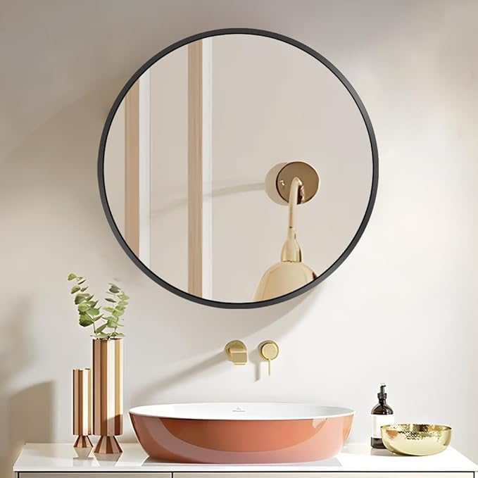 Round Medicine Cabinet,Medicine Cabinet with Mirror,Aluminum Framed,Soft Close Hinge,20inch,Black