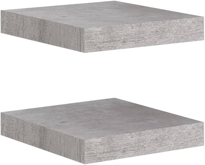 Floating Wall Shelves 2 Pack Concrete Gray Modern Display Rack with Invisible Mounting System for Home Decor, Books, Collectibles, 9.1x9.3 Inches MDF Board
