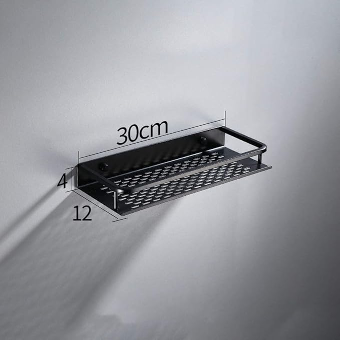 WFF Bathroom Shelf Black Aluminum Wall-Mounted Square Shampoo Cosmetic Shelves Kitchen Nets Storage Rack Organizer (Color : Black, Size : 30×12×4cm)
