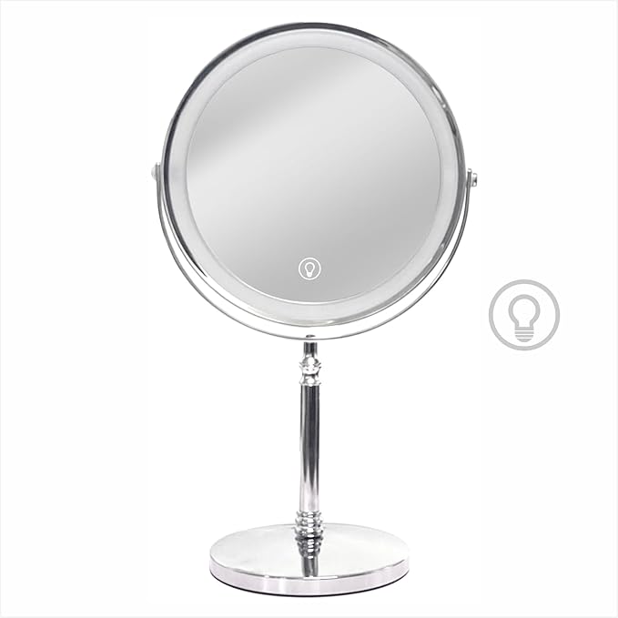 Makeup Mirror with Lights ，8 Inch 1X/10X Rechargeable Double Sided Magnifying, 360° Rotation LED HD Mirror with 3 Colors，Brightness Adjustable, Gifts for Wowen & Men
